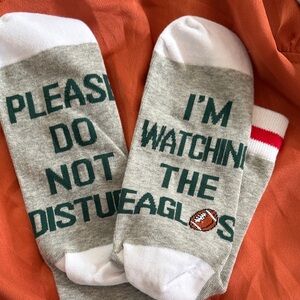 2 Pairs - New No Tags - Eagles Football Gray and White 'Do Not Disturb' Socks